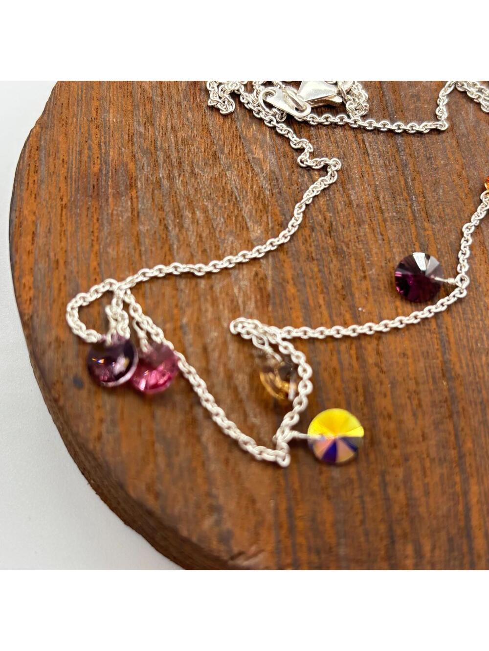 925 Sterling Silver Necklace Round Multi Charms Necklace Colorful Beads - Picture 4 of 6